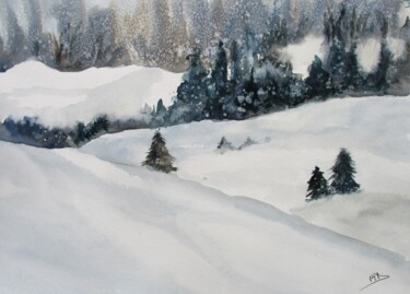 Painting titled "Neige fraîche" by Navema, Original Artwork, Watercolor