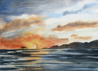 Peinture intitulée "coucher de soleil e…" par Navema, Œuvre d'art originale, Aquarelle
