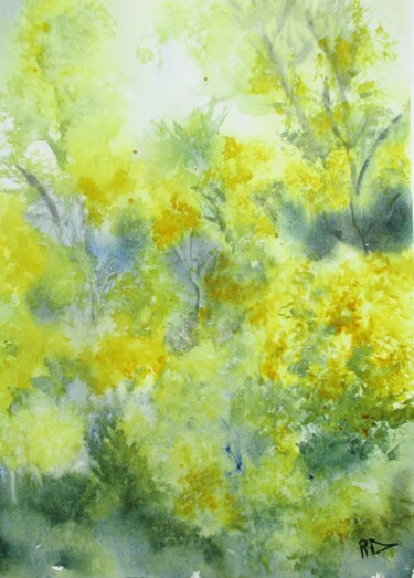 Painting titled "Les mimosas I" by Navema, Original Artwork, Watercolor