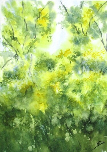 Painting titled "Les Mimosas II" by Navema, Original Artwork, Watercolor