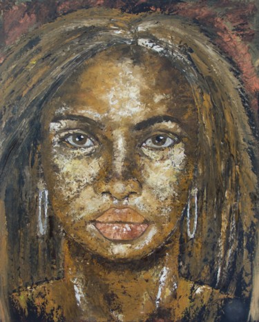 Painting titled ""METISSE"" by Régine Peltier, Original Artwork, Oil Mounted on Wood Stretcher frame