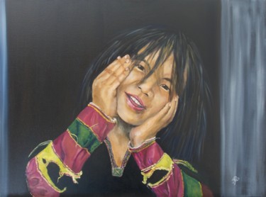 Painting titled "BLACK LO LO"" by Régine Peltier, Original Artwork, Oil Mounted on Wood Stretcher frame