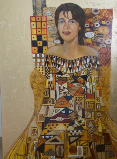 Malerei mit dem Titel "AUTOPORTRAIT SELON…" von Régine Peltier, Original-Kunstwerk, Öl Auf Keilrahmen aus Holz montiert