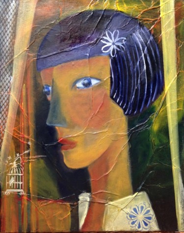 Peinture intitulée "LA FEMME AU NEZ BLEU" par Régine Peltier, Œuvre d'art originale, Huile