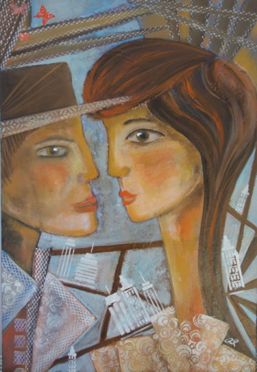 Peinture intitulée ""COUPLE DANS LA VIL…" par Régine Peltier, Œuvre d'art originale, Huile