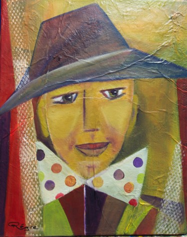 Painting titled ""L'HOMME AU CHAPEAU"" by Régine Peltier, Original Artwork, Oil