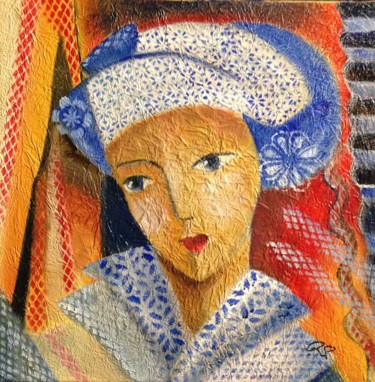 Malerei mit dem Titel ""JEUNE FILLE TIMIDE"" von Régine Peltier, Original-Kunstwerk, Öl