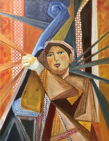 Pintura intitulada "JAZZMAN CONTREBASSI…" por Régine Peltier, Obras de arte originais, Óleo