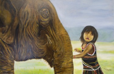 Картина под названием "KIM LUANG ET SON EL…" - Régine Peltier, Подлинное произведение искусства, Масло Установлен на Деревян…