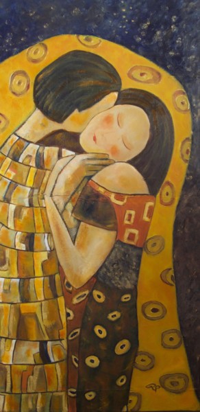 Painting titled "LE BAISER" by Régine Peltier, Original Artwork, Oil