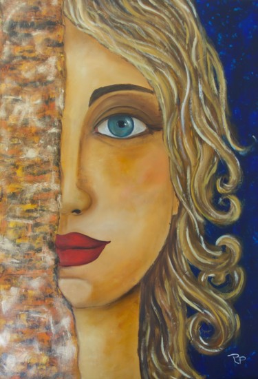 Painting titled "UN REGARD DE FEMME" by Régine Peltier, Original Artwork, Oil