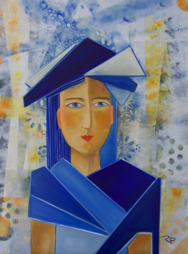 Painting titled "UN BIBI BLEU" by Régine Peltier, Original Artwork, Oil