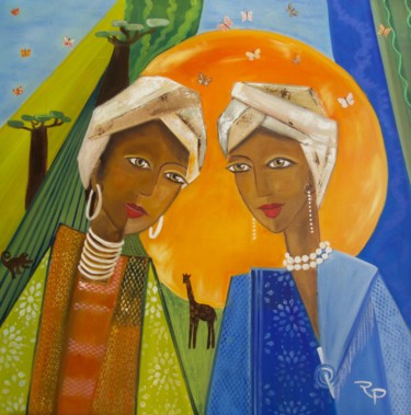 Картина под названием "COULEURS AFRICAINES" - Régine Peltier, Подлинное произведение искусства, Масло
