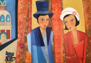 Painting titled "LE DANDY AMOUREUX" by Régine Peltier, Original Artwork, Oil