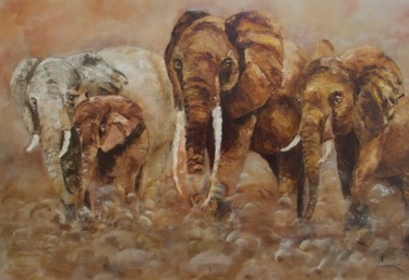Peinture intitulée "L ELEPHANTE BLANCHE…" par Régine Peltier, Œuvre d'art originale, Huile Monté sur Châssis en bois