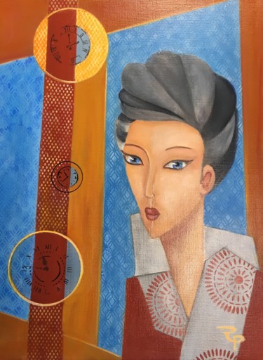 Pintura titulada "LES HORLOGES DU TEM…" por Régine Peltier, Obra de arte original, Oleo Montado en Bastidor de camilla de ma…