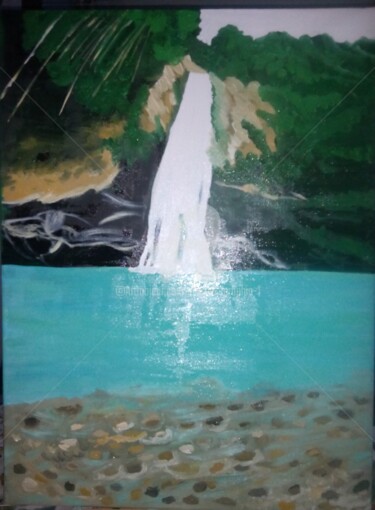 Painting titled "Emerald Pool Domini…" by Regine Seraphin, Original Artwork, Oil