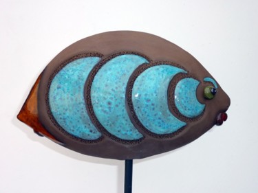 Sculpture intitulée "Turquoise verso ter…" par Regine Oger, Œuvre d'art originale