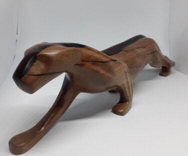 Sculpture intitulée "Panthère en eben ro…" par Regis Mezui-Mintsa, Œuvre d'art originale, Bois