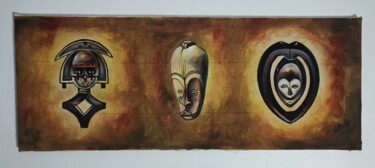 Painting titled "Masques Ethniques G…" by Regis Mezui-Mintsa, Original Artwork, Acrylic Mounted on Wood Stretcher frame