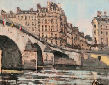 Malarstwo zatytułowany „Berge de Seine au P…” autorstwa Régis Pettinari, Oryginalna praca, Akryl Zamontowany na Drewniana ra…