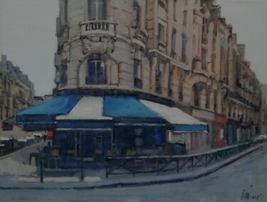 Malerei mit dem Titel "Café Gare de Lyon" von Régis Pettinari, Original-Kunstwerk, Öl Auf Keilrahmen aus Holz montiert