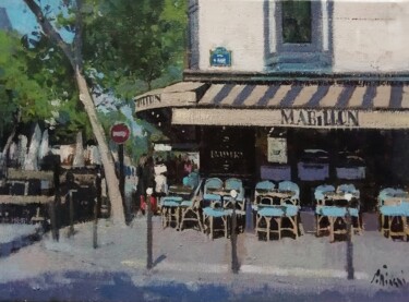 Painting titled "Le Mabillon" by Régis Pettinari, Original Artwork, Oil Mounted on Wood Stretcher frame