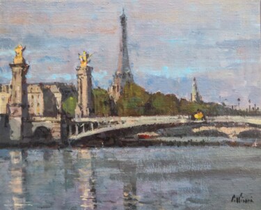 Peinture intitulée "La Seine au Pont Al…" par Régis Pettinari, Œuvre d'art originale, Huile