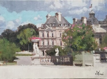 Painting titled "Le Luxembourg" by Régis Pettinari, Original Artwork, Oil Mounted on Wood Stretcher frame
