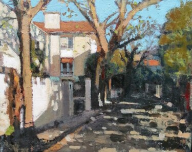 제목이 "Maisons en banlieue"인 미술작품 Régis Pettinari로, 원작, 기름 나무 들것 프레임에 장착됨