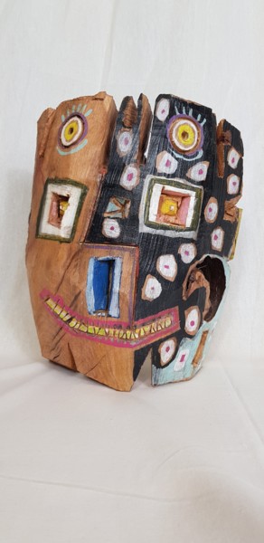 Skulptur mit dem Titel "mask" von Régis Duprat, Original-Kunstwerk, Holz