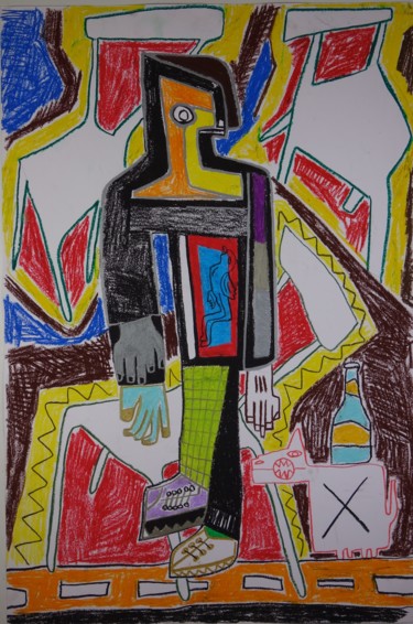 Dessin intitulée "homme qui marche" par Régis Duprat, Œuvre d'art originale, Pastel