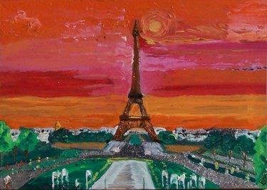 Malerei mit dem Titel "Tour Eiffel et Cham…" von Régis Testard, Original-Kunstwerk, Öl