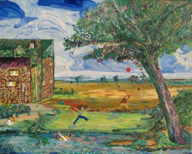 Malerei mit dem Titel "Jeux d'enfants.(Hui…" von Régis Testard, Original-Kunstwerk, Öl