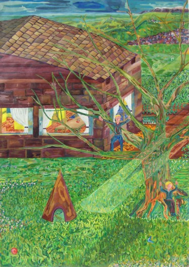 Pintura intitulada "Jeux d'enfants.(gou…" por Régis Testard, Obras de arte originais, Guache