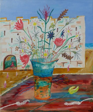 제목이 "Bouquet sur tapis v…"인 미술작품 Régis Testard로, 원작, 기름 나무 들것 프레임에 장착됨