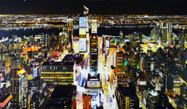 Painting titled "NEW YORK  ELEVEN" by Regis Rigaux, Original Artwork, Oil Mounted on Wood Stretcher frame