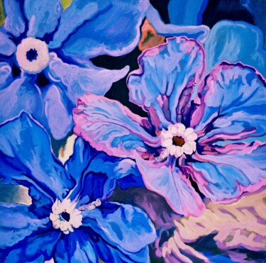 Malerei mit dem Titel "Fleur bleue sauvage" von Régis De La Ferté, Original-Kunstwerk, Öl