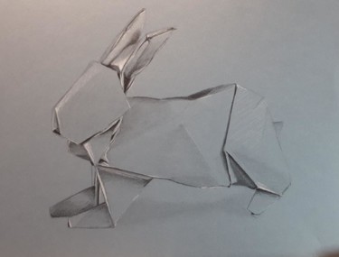 Drawing titled "Origami Rabbit" by R.Paül, Original Artwork, Pencil