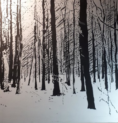 Malerei mit dem Titel "winter forest" von R.Paül, Original-Kunstwerk, Acryl