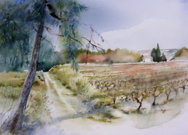 Peinture intitulée "Vignes à Taulignan" par Reine-Marie Pinchon, Œuvre d'art originale, Huile