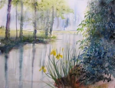 Peinture intitulée "Iris d'eau" par Reine-Marie Pinchon, Œuvre d'art originale