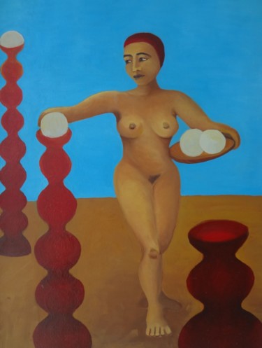 Peinture intitulée "Femme aux globes" par Reine-Claude Schaefer, Œuvre d'art originale, Huile