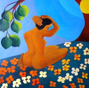 Peinture intitulée "Femme aux fleurs" par Reine-Claude Schaefer, Œuvre d'art originale, Huile