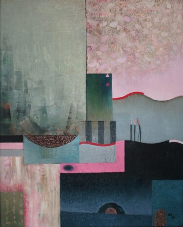 Malerei mit dem Titel "Drei Pinkkoepfe in…" von Reiner Makarowski, Original-Kunstwerk, Öl