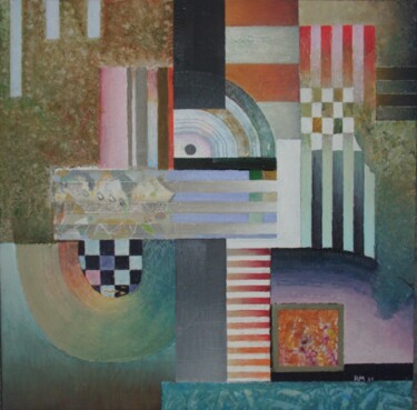 Malerei mit dem Titel "Mit bunten Gittern" von Reiner Makarowski, Original-Kunstwerk, Öl
