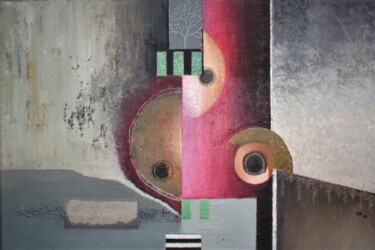 Schilderij getiteld "Drei Augen ein Baum" door Reiner Makarowski, Origineel Kunstwerk, Olie