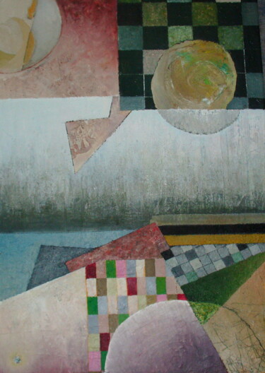 Картина под названием "with circle in ochre" - Reiner Makarowski, Подлинное произведение искусства, Масло