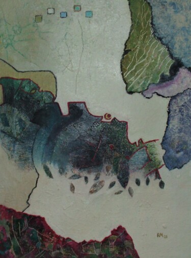 Malerei mit dem Titel "mit roter Küstenlin…" von Reiner Makarowski, Original-Kunstwerk, Öl