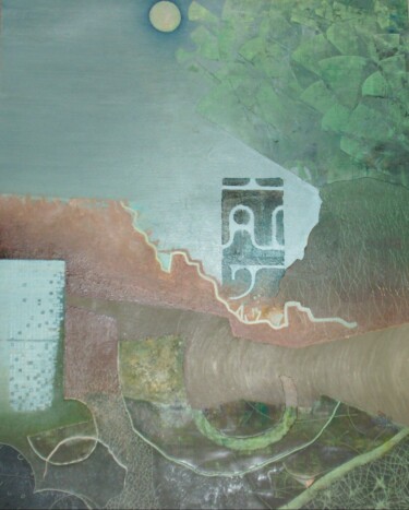 Malerei mit dem Titel "Green tree and yell…" von Reiner Makarowski, Original-Kunstwerk, Öl